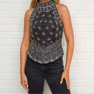 Papell Boutique Vintage Top Black and Silver Beaded Halter Top Size Large